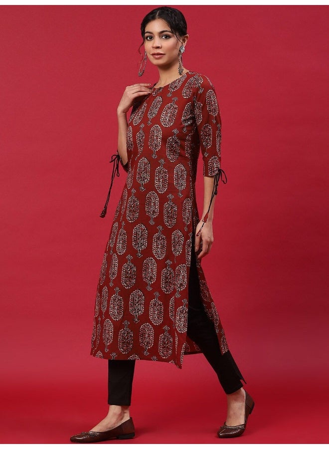 AKS Maroon Printed Straight Kurta - Image 4