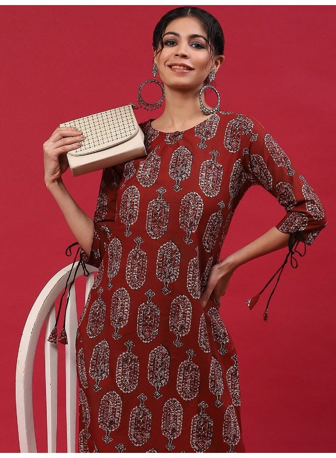 AKS Maroon Printed Straight Kurta - Image 3