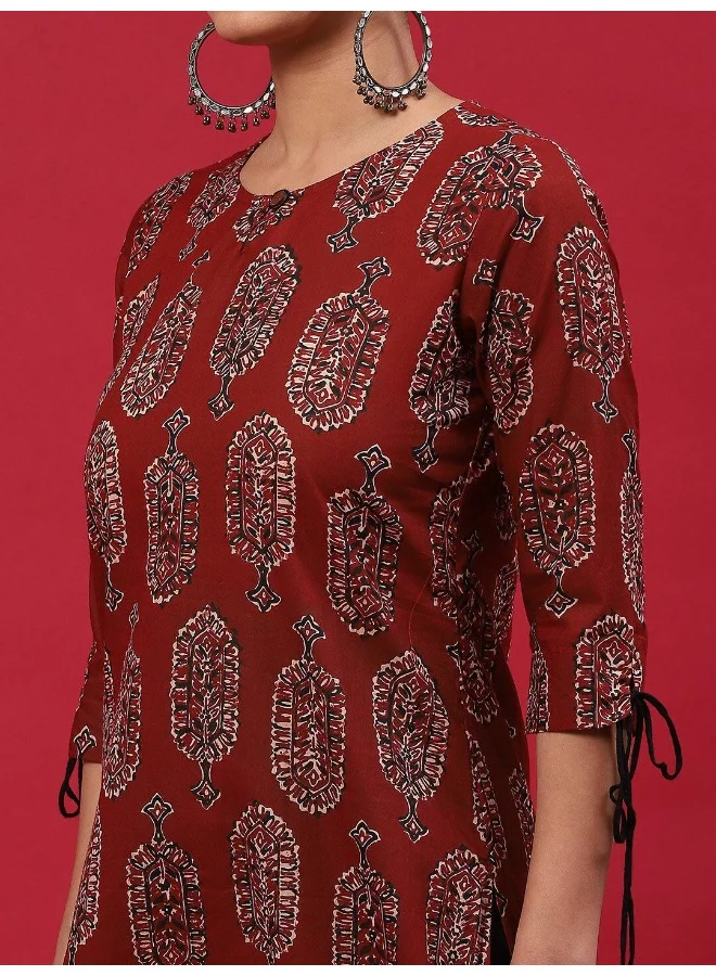 أيه كيه إس Maroon Printed Straight Kurta