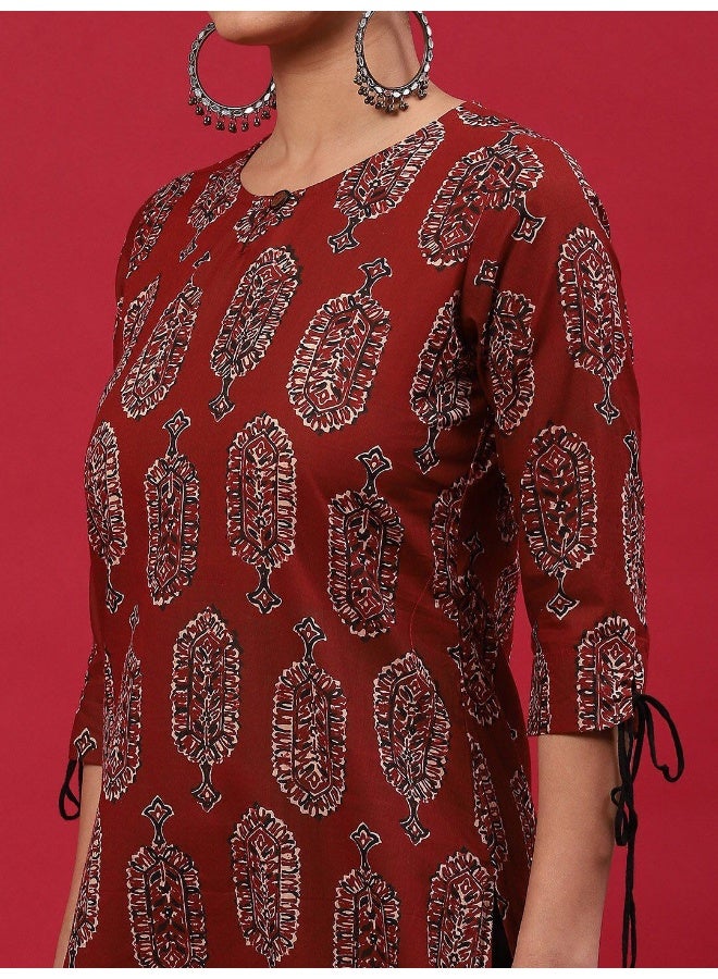 AKS Maroon Printed Straight Kurta - Image 2