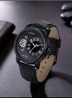 TOMI A distinctively shaped wrist watch with black leather strap and brown bracelet for men from TOMI, in addition to displaying the date on a daily basis.  - Image 3