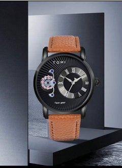 TOMI A distinctively shaped wrist watch with black leather strap and brown bracelet for men from TOMI, in addition to displaying the date on a daily basis.  - Image 4