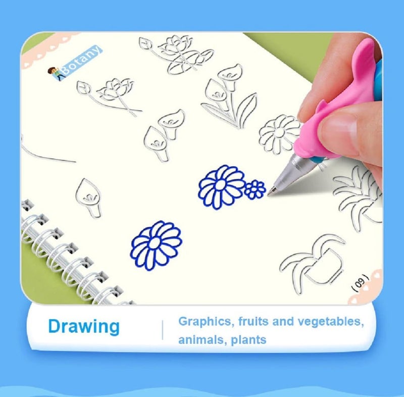 KHUNT ENTERPRISE English Magic Practice Copy Book For Pre-School Kids,Re-Usable Drawing,Alphabet,Numbers And Math Exercise For Children (4 X Books,5 X Refill,1 X Pen,1 X Grip),Multicolor - Image 4