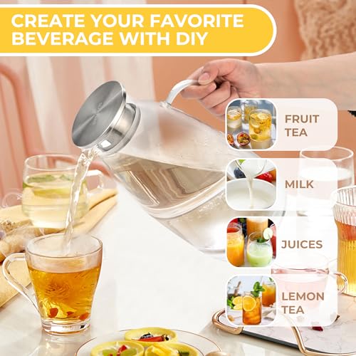 SUSTEAS 3 Liter 101 oz Glass Pitcher with Lid and Nozzle, Cold/Hot Water Glass Water Bottle, Ice Tea Water Jar for Refrigerator, Large Water Jar for Juice, Milk, Coffee or Homemade Drinks,Vase - Image 3