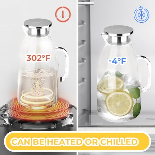 SUSTEAS 3 Liter 101 oz Glass Pitcher with Lid and Nozzle, Cold/Hot Water Glass Water Bottle, Ice Tea Water Jar for Refrigerator, Large Water Jar for Juice, Milk, Coffee or Homemade Drinks,Vase - Image 5