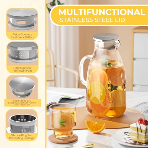 SUSTEAS 3 Liter 101 oz Glass Pitcher with Lid and Nozzle, Cold/Hot Water Glass Water Bottle, Ice Tea Water Jar for Refrigerator, Large Water Jar for Juice, Milk, Coffee or Homemade Drinks,Vase - Image 2