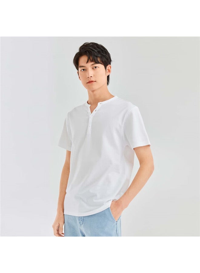 Giordano Men's Cotton Knit Solid Color Basic Henley Collar Short Sleeve T-shirt 01023418 - Image 2