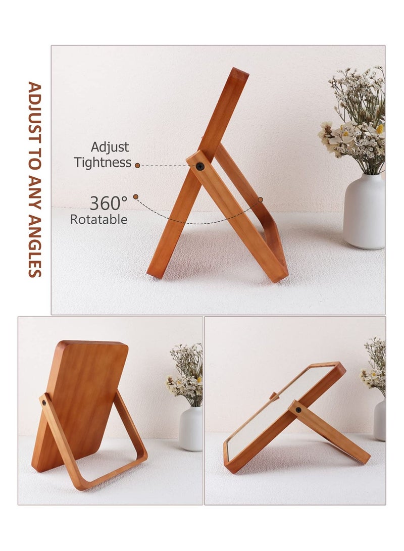 Y&D Wooden Desk Mirror for Makeup, Small Rounded Rectangle Natural Cosmetic with Adjustable Stand Makeup Table, Aesthetic Decor Wall Table Mirrors Bathroom Bedroom  - Image 3