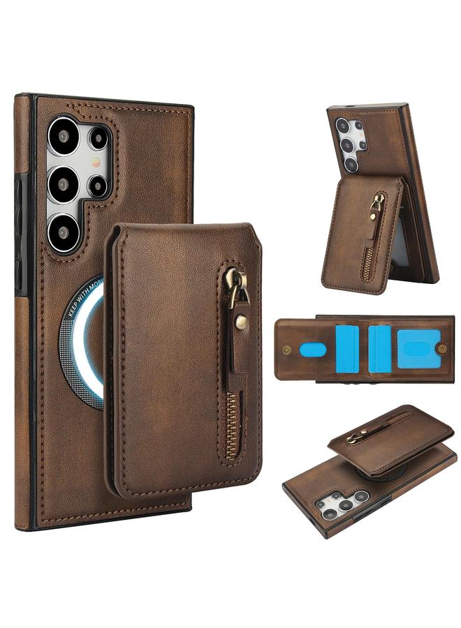 The Bros Case For Samsung Galaxy S25 Ultra 5G Zipper Wallet Split MagSafe Leather Back Phone Case