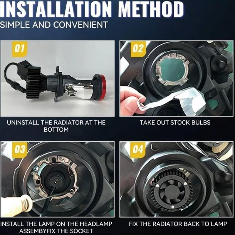 LOVMOTO Universal For Car Y7 H4 100w Mini Projector Lens Retrofit Kit LED with Mini Projector Lens Canbus,16000 lumens LED Headlight Kit for Headlight Retrofits Comfortable With Wa-gon R Stin-gray - Image 2
