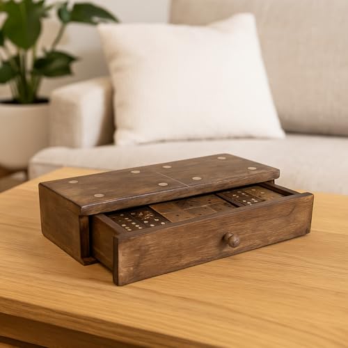 GoCraft Handmade Wooden Dominoes Set | 28-Piece Double Six Professional Size Dominoes with Decorative Wooden Storage Box | Classic Game Set for Family Fun & Entertainment - Image 2