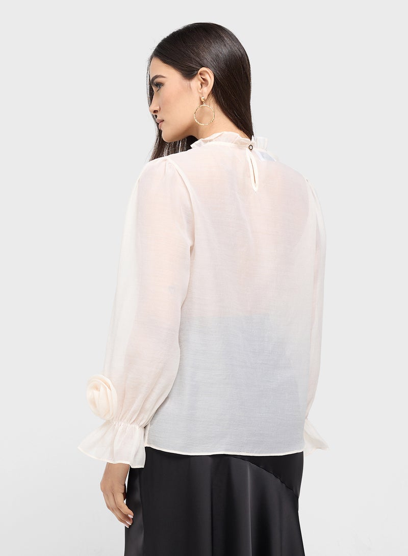 ايلا بلوزة شفافة بوردة ثلاثية الأبعاد - Image 2