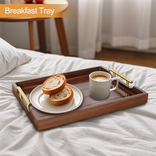 SXNOWS Ottoman Tray, Large Wooden Serving Tray with 2 Sets of Handles for Coffee Table, Rustic Living Room Kitchen Decor, 4 Round Coasters Included, Dark Brown - Image 5
