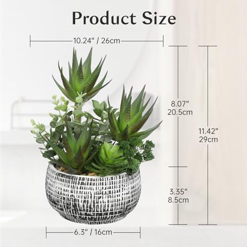 Villa Como 11” Large Succulents Aloe Plants Artificial in Ceramic Pots Potted Faux Succulent Eucalyptus Arrangement with Black Bowl Pots Fake Desk Succulents Plants for Home Bathroom Shelf Table Indoor Decor - Image 4