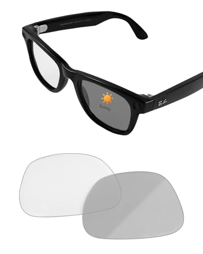 BandSmith Transitions Lenses for Ray-Ban Meta Wayfarer RW4008 & Gen 2 RW4012 Large (53-22), Clear-to-Gray Replacement Smart Eyeglass Lenses For Men & Women, Scratch-Resistant & Ultra Tough - Image 1
