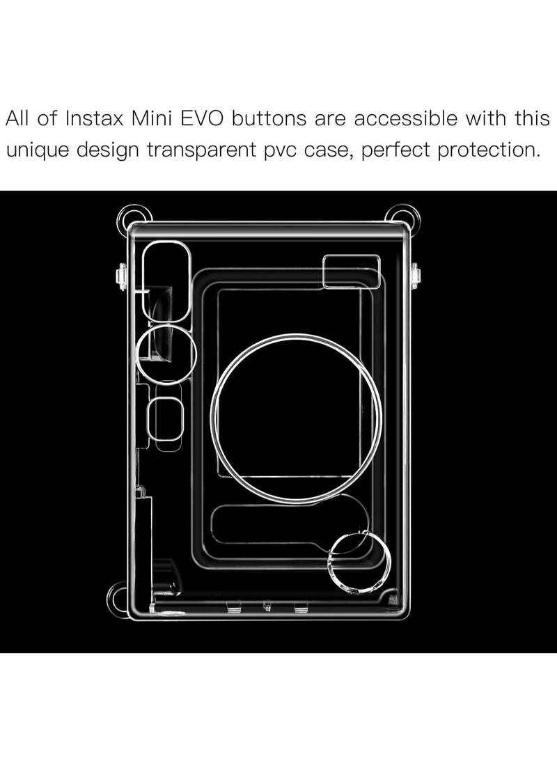 Protective Camera Clear Case for Fujifilm Instax Mini EVO Camera - Crystal Hard PVC Cover with Removable Shoulder Strap (Clear)
