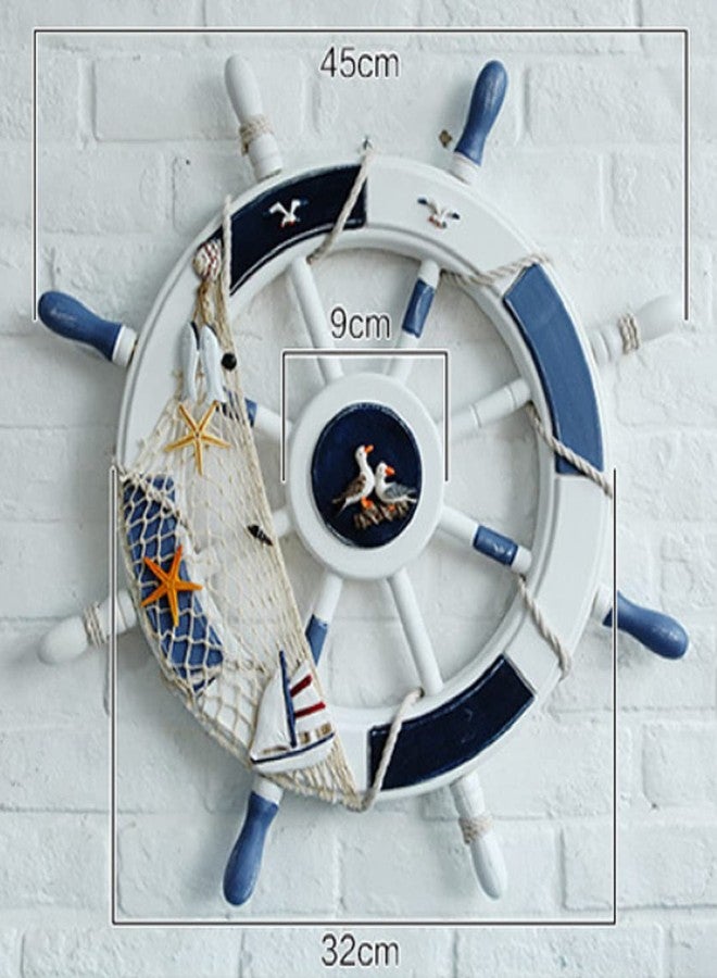 Gesteh Nautical Beach Wooden Boat Ship Steering Wheel Fishing Net Shell Home Wall Decor (18 inches) - Image 5