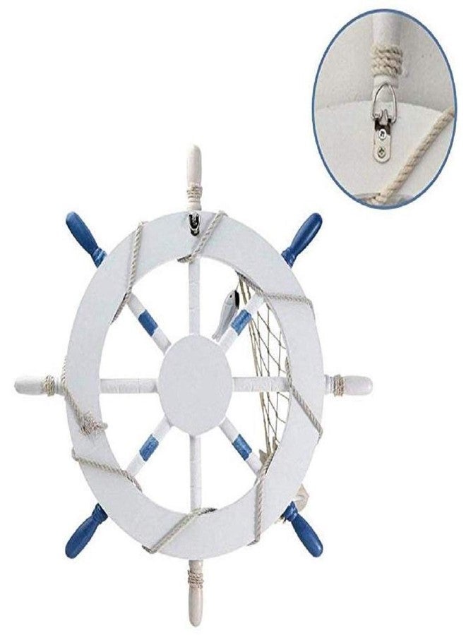 Gesteh Nautical Beach Wooden Boat Ship Steering Wheel Fishing Net Shell Home Wall Decor (18 inches) - Image 3