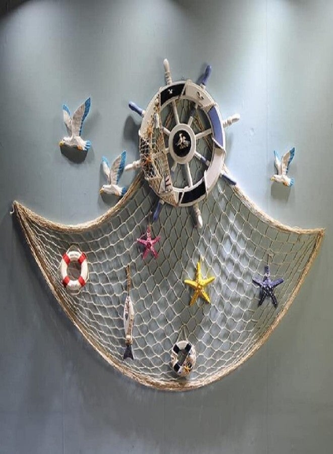 Gesteh Nautical Beach Wooden Boat Ship Steering Wheel Fishing Net Shell Home Wall Decor (18 inches) - Image 4