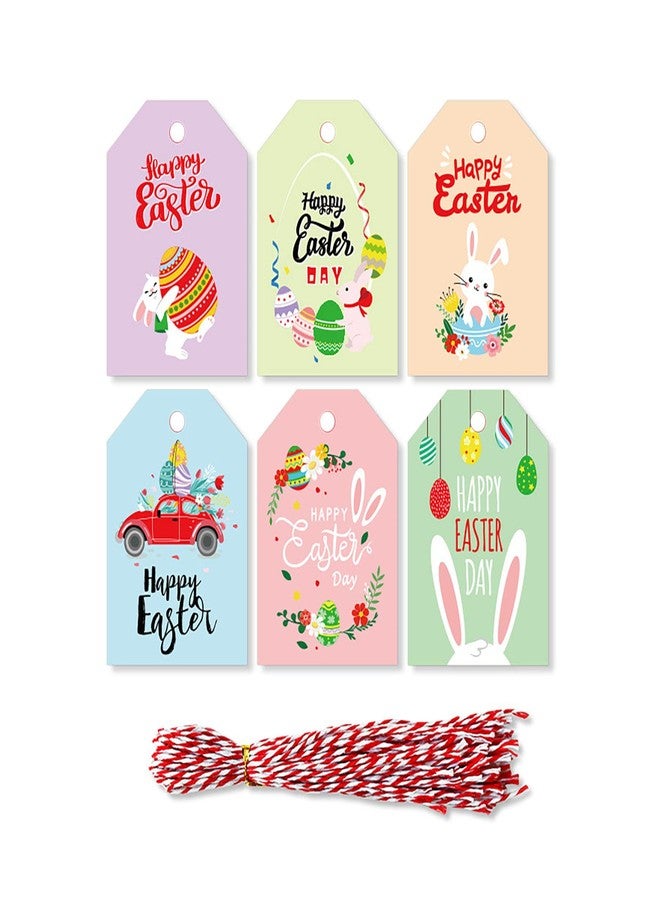 Creaides 48pcs Happy Easter Hanging Tags Catoon Easter Bunny Pattern Paper Tags with Cotton Strings for Easter Spring Holiday Party Decoration - Image 1