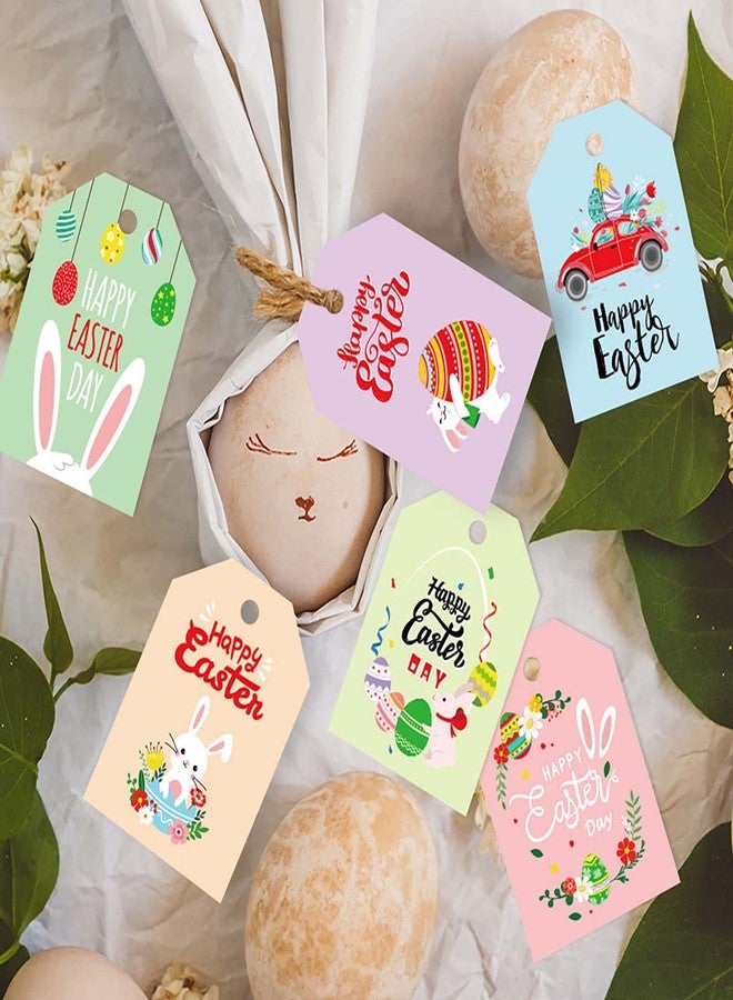 Creaides 48pcs Happy Easter Hanging Tags Catoon Easter Bunny Pattern Paper Tags with Cotton Strings for Easter Spring Holiday Party Decoration - Image 4