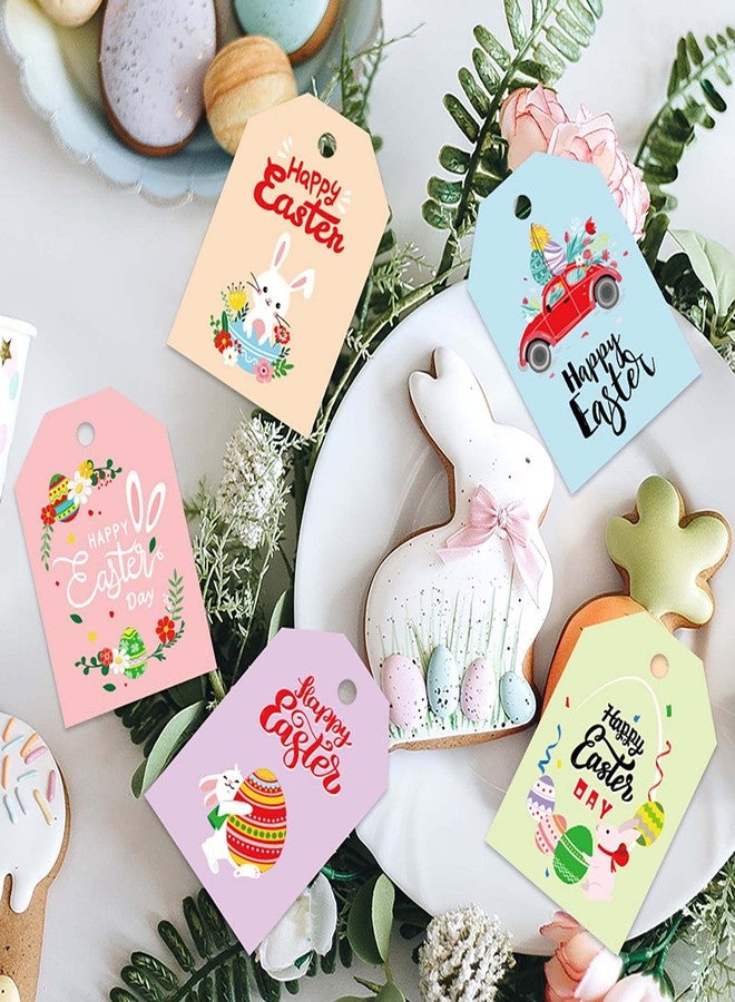 Creaides 48pcs Happy Easter Hanging Tags Catoon Easter Bunny Pattern Paper Tags with Cotton Strings for Easter Spring Holiday Party Decoration - Image 3