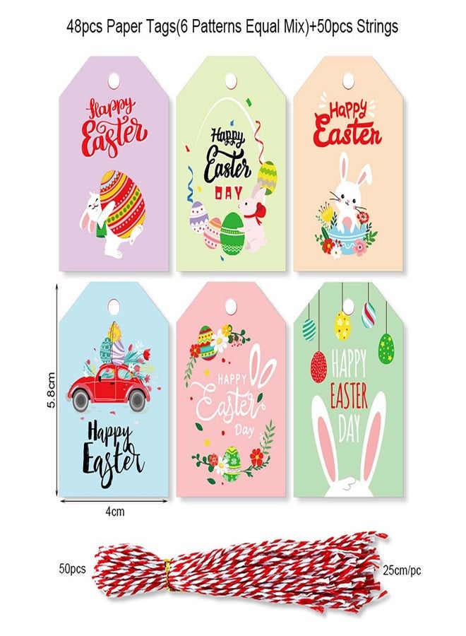 Creaides 48pcs Happy Easter Hanging Tags Catoon Easter Bunny Pattern Paper Tags with Cotton Strings for Easter Spring Holiday Party Decoration - Image 2