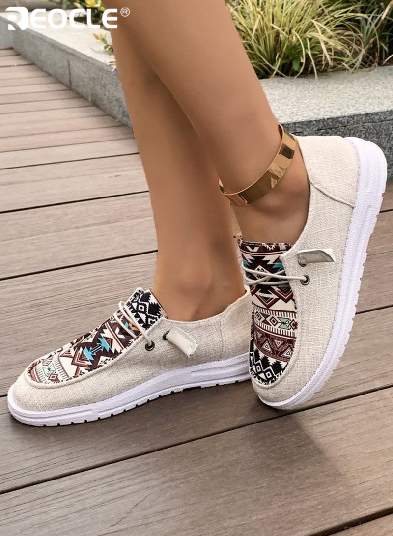 REOCLE Women's Outdoor Leisure Flat with Ethnic Print and Comfortable Fit Versatile Casual Shoe for Daily Outings - Image 4
