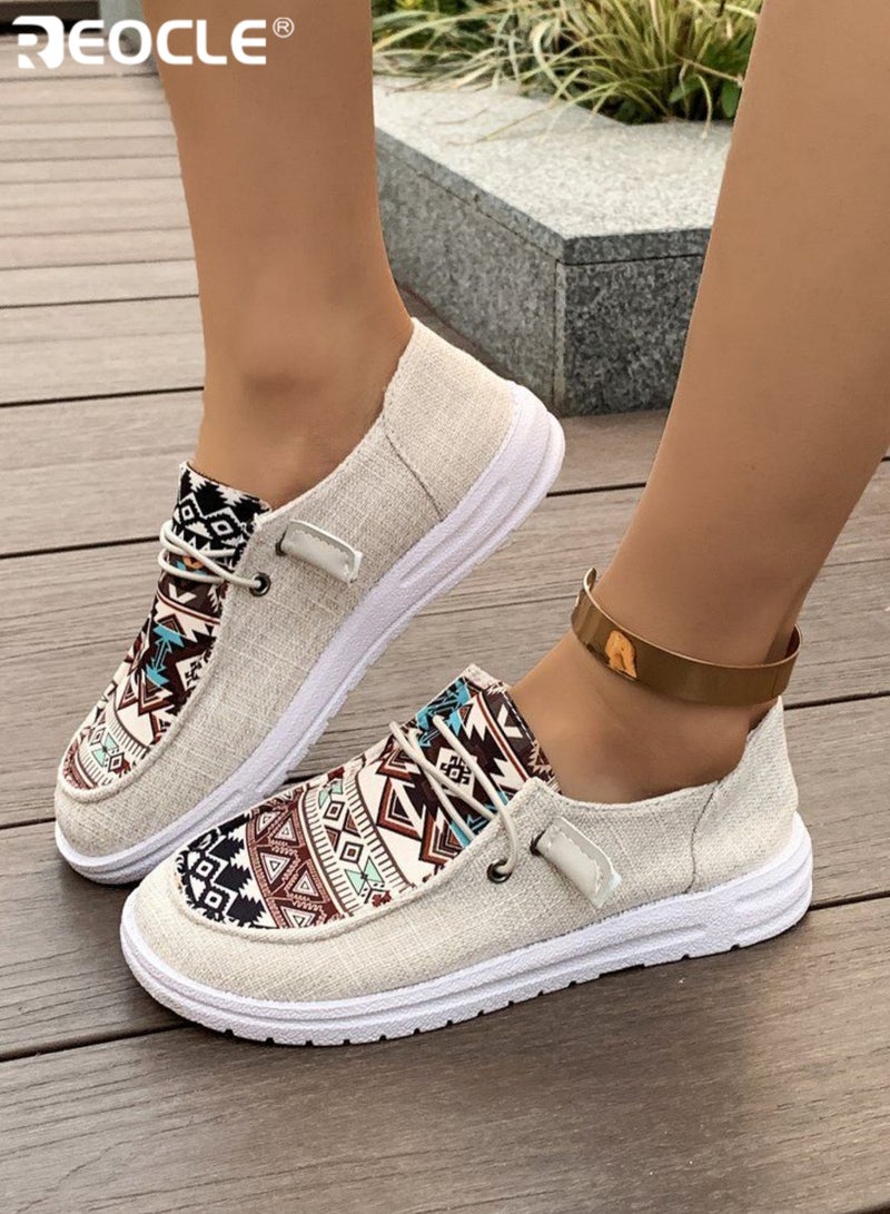 REOCLE Women's Outdoor Leisure Flat with Ethnic Print and Comfortable Fit Versatile Casual Shoe for Daily Outings - Image 3