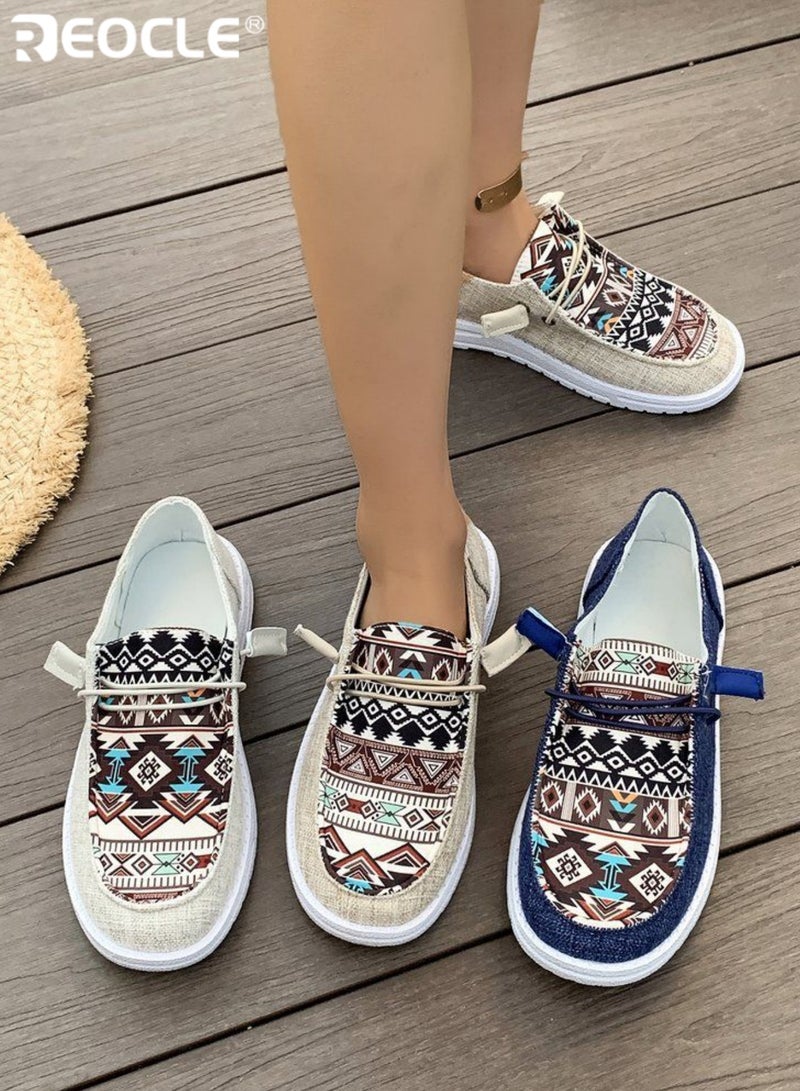 REOCLE Women's Outdoor Leisure Flat with Ethnic Print and Comfortable Fit Versatile Casual Shoe for Daily Outings - Image 5