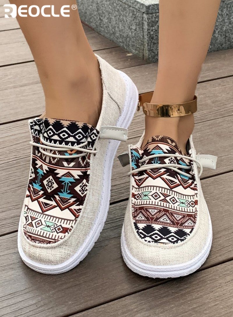 REOCLE Women's Outdoor Leisure Flat with Ethnic Print and Comfortable Fit Versatile Casual Shoe for Daily Outings - Image 2