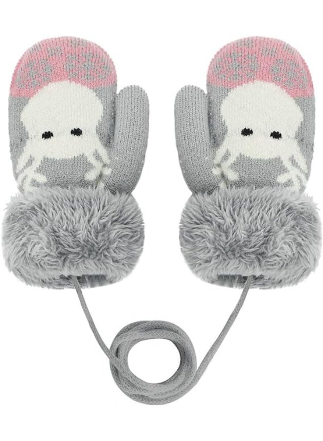 Toddler Kids Warm Winter Gloves Cute Infant Baby Boys Girls Thick Fleece Lined Full Finger Ski Snow Gloves Mittens, One Size - Image 1