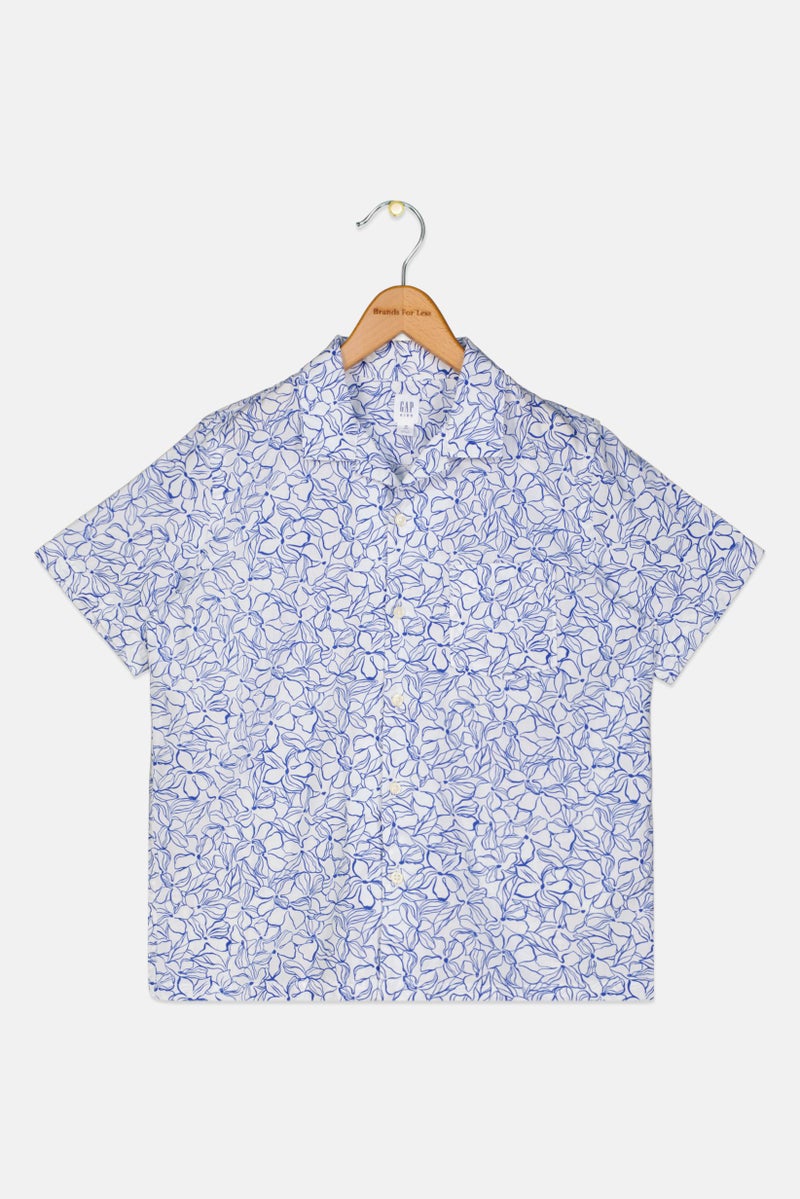 GAP Kids Boy Lapel Collar Floral Printed Short Sleeves Casual Shirt, Multicolor - Image 1