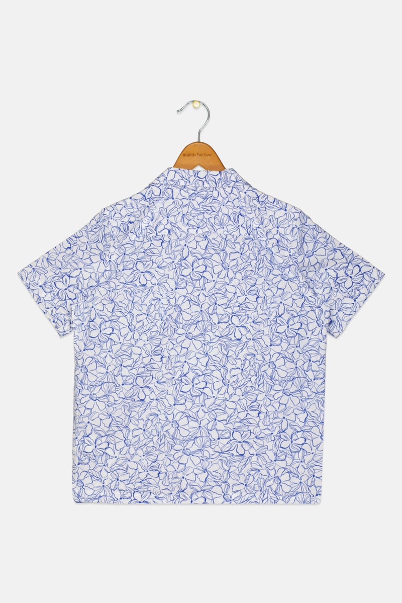 GAP Kids Boy Lapel Collar Floral Printed Short Sleeves Casual Shirt, Multicolor - Image 2