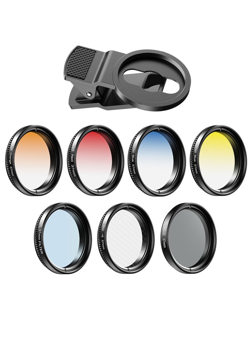 APEXEL Professional 7in1 Phone Graduated Lens Filter Kit 37mm Grad Red Blue Yellow Orange Filters+CPL ND Star Filters Compatible with Samsung Huawei Most Smartphones and Camera Lenses with 37mm Thread  - Image 2