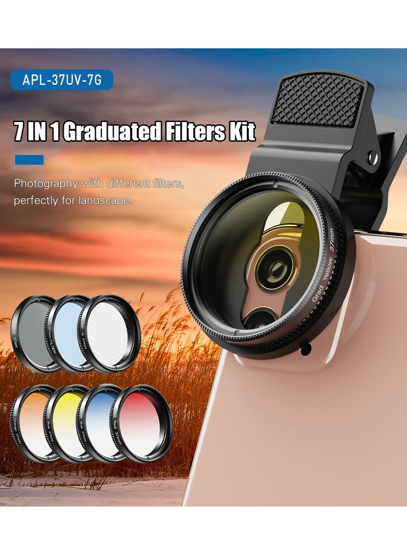 APEXEL Professional 7in1 Phone Graduated Lens Filter Kit 37mm Grad Red Blue Yellow Orange Filters+CPL ND Star Filters Compatible with Samsung Huawei Most Smartphones and Camera Lenses with 37mm Thread  - Image 4