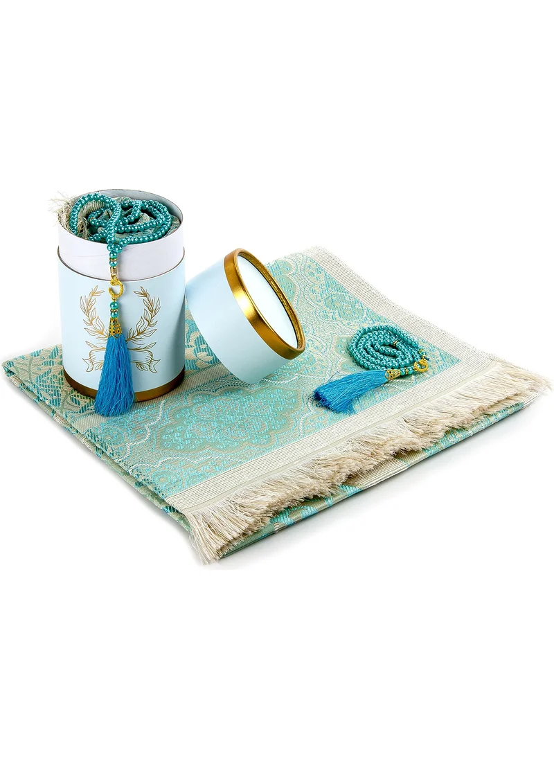 İhvan Online Cylinder Box Blue, Prayer Rug, Pearl Prayer Beads Gift Set