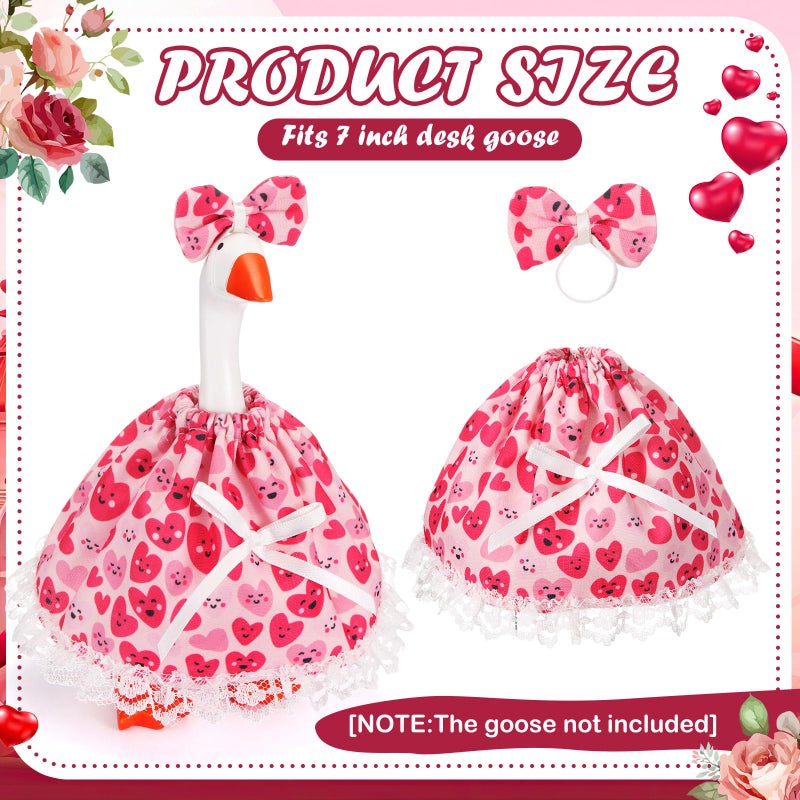 Simlakey 1 Set Valentines Day 7 Inch Mini Desk Goose Outfits Romantic Dress and Bow Hat Desk Goose Costume for Duck Statue Decor (Smiling) - Image 2