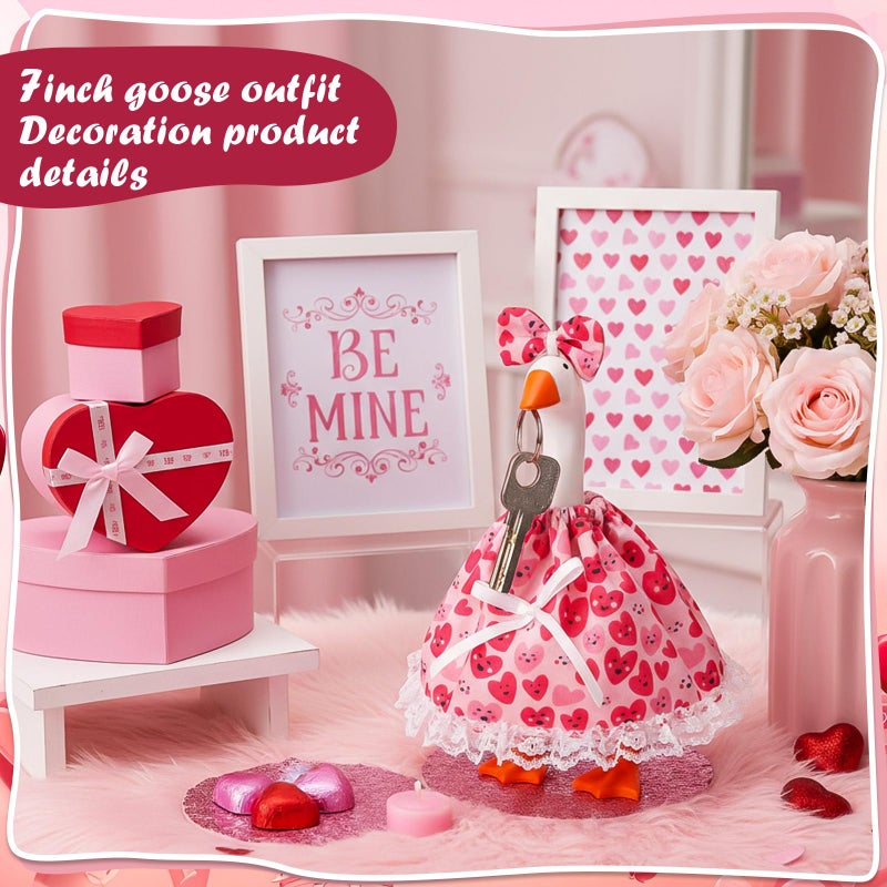Simlakey 1 Set Valentines Day 7 Inch Mini Desk Goose Outfits Romantic Dress and Bow Hat Desk Goose Costume for Duck Statue Decor (Smiling) - Image 4