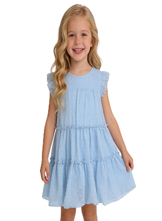 AGQT Toddler Girls Casual Dress Babydoll Summer Ruffle Babydoll Birthday Chiffon Princess Wedding Elegant Dress Easter Dresses Ligh Blue Size 4-5T - Image 1