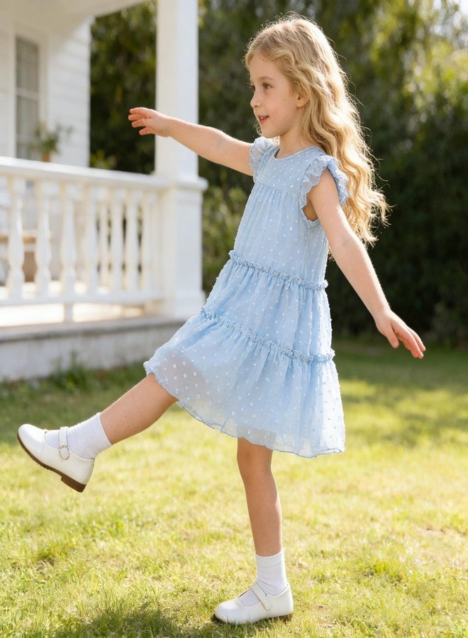 AGQT Toddler Girls Casual Dress Babydoll Summer Ruffle Babydoll Birthday Chiffon Princess Wedding Elegant Dress Easter Dresses Ligh Blue Size 4-5T - Image 5