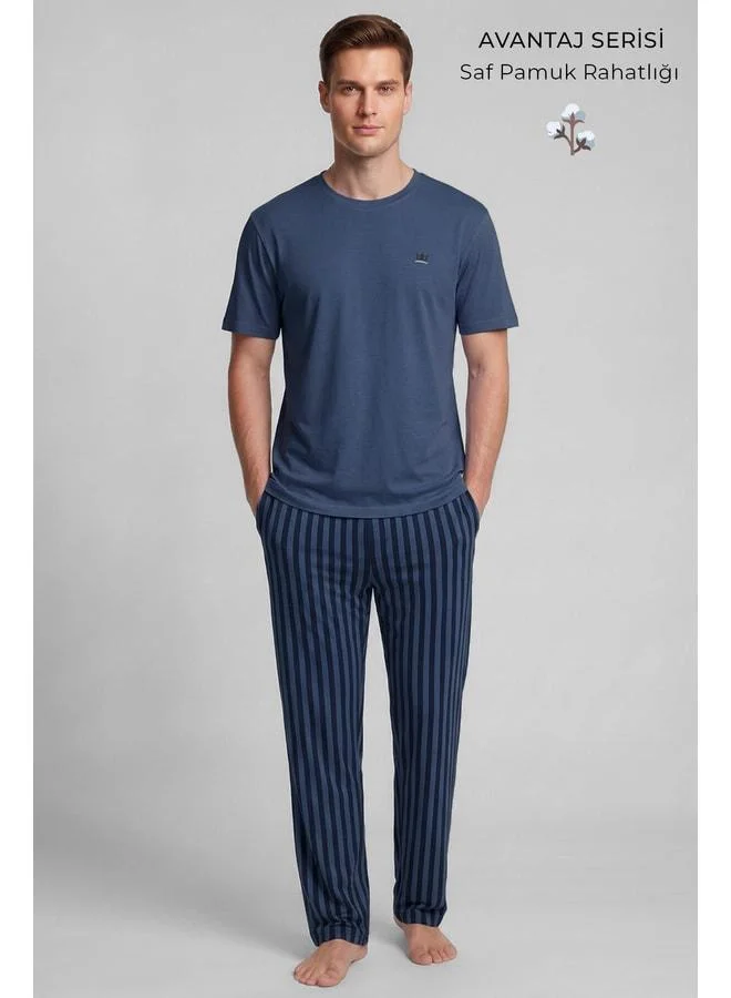 Aytuğ Men's Egyptian Cotton Striped Pajama Set – Dark Navy.