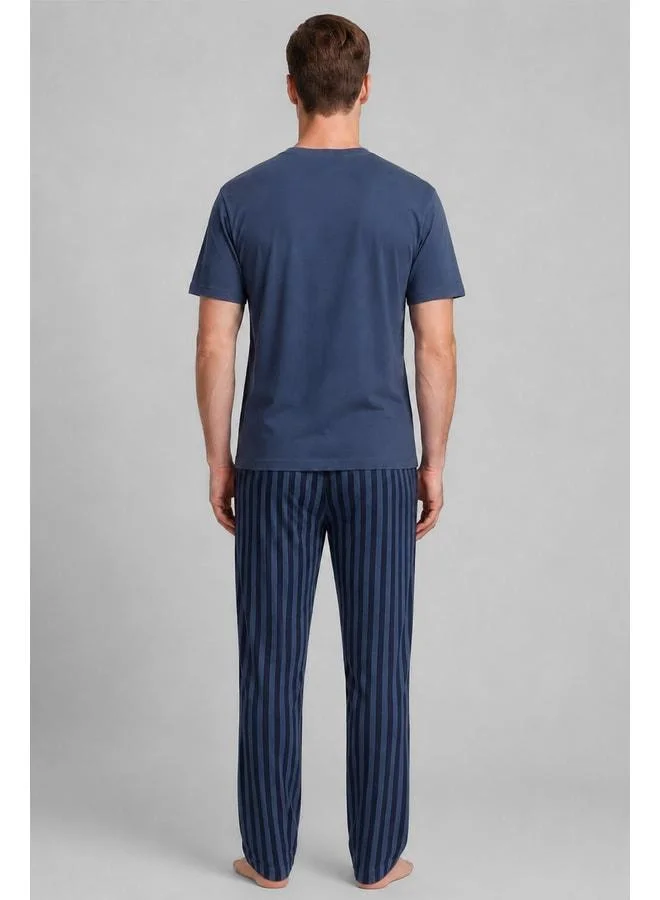 Aytuğ Men's Egyptian Cotton Striped Pajama Set – Dark Navy.