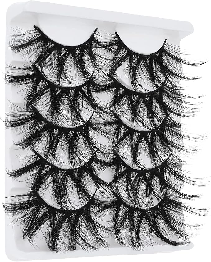 Molain Multilayered Lashes False Eyelashes Dramatic 25MM Faux Mink Lashes Pack 5 Pairs Wispy Long Thick Fluffy Strip Eye Lashes style26 - Image 3