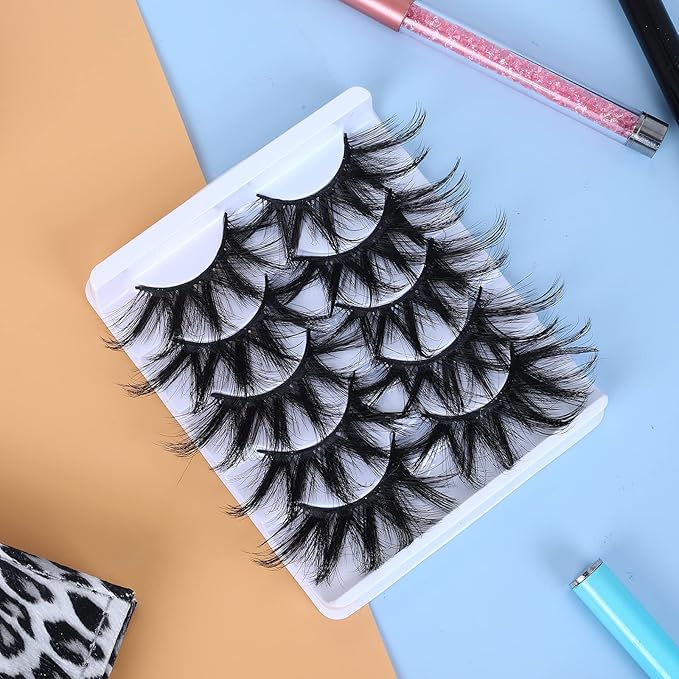 Molain Multilayered Lashes False Eyelashes Dramatic 25MM Faux Mink Lashes Pack 5 Pairs Wispy Long Thick Fluffy Strip Eye Lashes style26 - Image 1