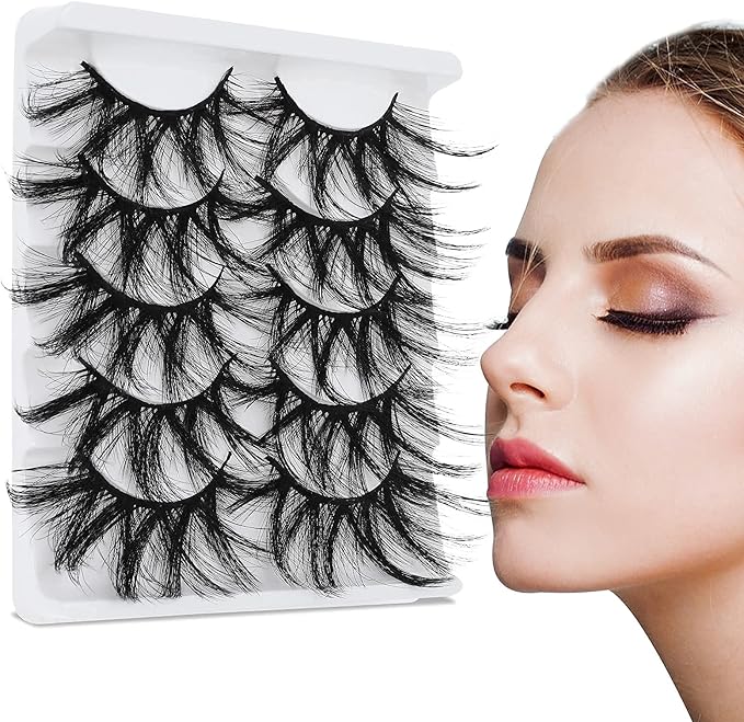 Molain Multilayered Lashes False Eyelashes Dramatic 25MM Faux Mink Lashes Pack 5 Pairs Wispy Long Thick Fluffy Strip Eye Lashes style26 - Image 4