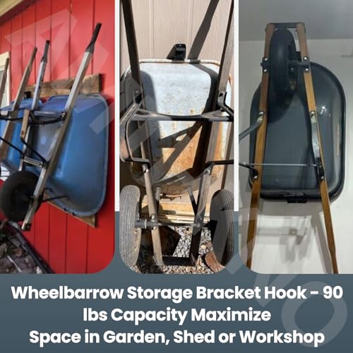 AMTHKNO Wheelbarrow Storage Bracket 90 lbs Capacity Use for Most Wheelbarrows Effectively Saving Space in Gardens Shed or Workshops Comes with Spring Loaded Lift Latch Safety Catch Feature - Image 3