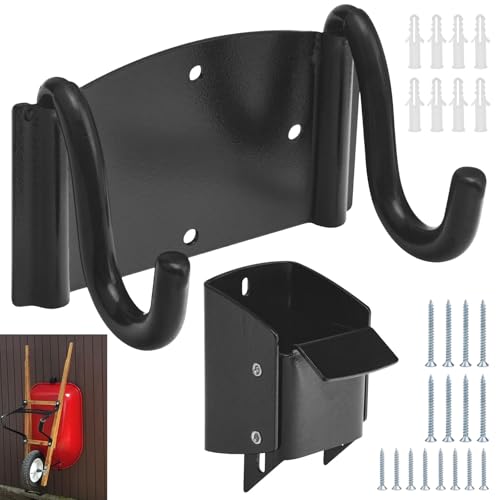 AMTHKNO Wheelbarrow Storage Bracket 90 lbs Capacity Use for Most Wheelbarrows Effectively Saving Space in Gardens Shed or Workshops Comes with Spring Loaded Lift Latch Safety Catch Feature - Image 1
