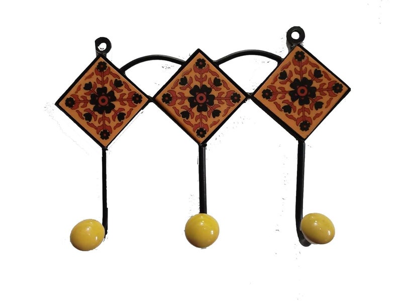 Shiv Kripa Blue Pottery Shiv KRIPA Traditional Handcrafted Ceramic Wall Hooks 6x6inch - Image 1