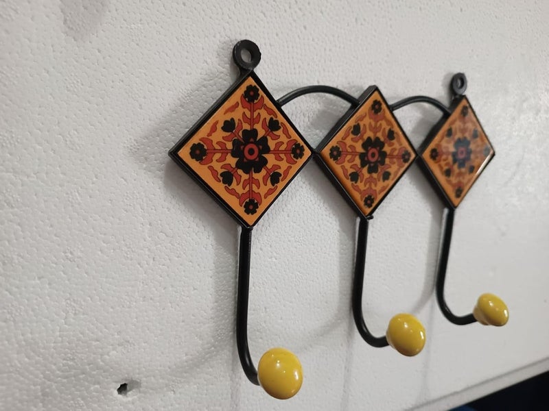 Shiv Kripa Blue Pottery Shiv KRIPA Traditional Handcrafted Ceramic Wall Hooks 6x6inch - Image 2